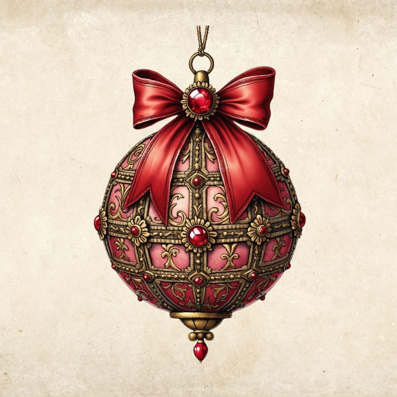 8 Victorian Bauble Clipart, Vintage Ornaments PNG, Christmas Baubles