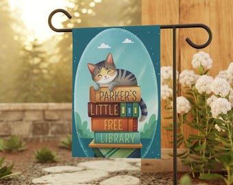 Drapeau de jardin personnalisé Petite bibliothèque gratuite Kitty, décoration de lecture