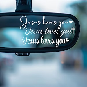 Jesus loves you mirror Decal, Christian Cross Rear View mirror Decal, Religious Car Decal, Visor Mirror Sticker, Cross Decal