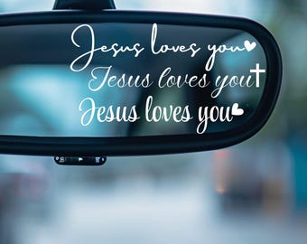 Jesus loves you mirror Decal, Christian Cross Rear View mirror Decal, Religious Car Decal, Visor Mirror Sticker, Cross Decal