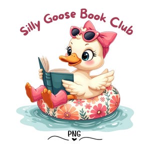 Silly Goose Book Club PNG: Cartoon Duck Clipart (Digital Download)