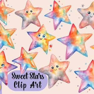 Watercolor Sweet Stars Clipart, Baby Star Clip Art, 20 Watercolor Star Clipart, Cute Little Stars Clipart, Nursery Stars Clipart Png Stars