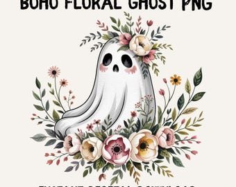 Boho Floral Ghost PNG, Wildflower Halloween Ghost, Spooky Season Sublimation, Cottagecore Fall Shirt Design