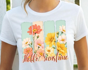 Hello Sunshine Vintage PNG, Summer Time, Girly Shirt Design, Floral Brushstroke Design