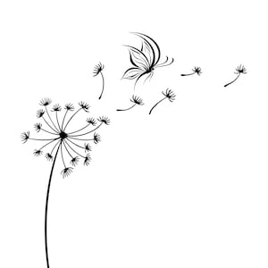 Arte minimalista di tarassaco e farfalla, download digitale di tarassaco, farfalla svg, tarassaco e farfalla png svg, tarassaco farfalla cricut