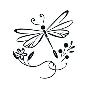 Arte vettoriale di libellula floreale, disegno di tatuaggio, clipart (download digitale)