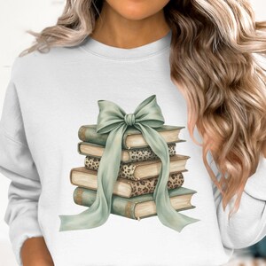 Coquette Bow book stack PNG, Watercolor Book clipart, Leopard Stacked Books Illustration,Book Lover image 4