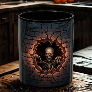 3D Skeleton Mug Wrap: Spooky Halloween Mug Sublimation Design (PNG Digital Download)
