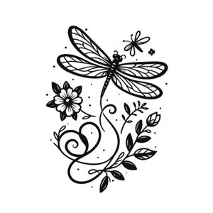 Arte floral de libélula, libélula caprichosa SVG PNG, diseño vectorial de insectos, clipart de libélula