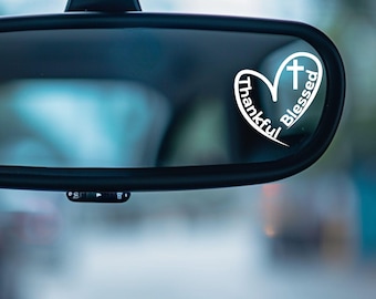 Thankful Blessed mirror Decal, Christian Cross Rear View mirror Decal, Religious Car Decal, Visor Mirror Sticker, Cross Decal Christian Gift