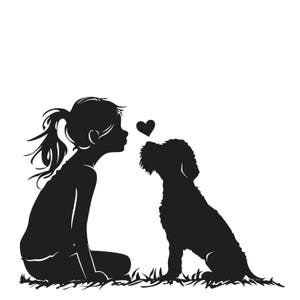 Bambina e il suo cucciolo SVG, PNG, Ragazza che ama i cani, Mamma pelosa SVG, Migliori amici, Bambina che ama il suo cane