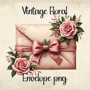 Sobre floral vintage, clipart, sobre victoriano PNG, sobres románticos, sobres festivos PNG
