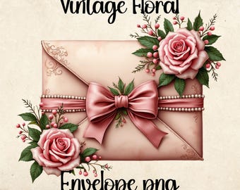Clipart de envelope floral vintage, rosa vitoriana PNG (download digital)