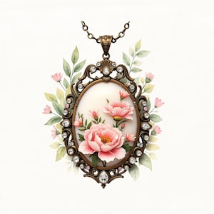 Vintage Floral Pendant Clipart, Antique Jewelry Digital Download, 7 Victorian Clipart, Vintage Ornaments PNG, Victorian Ornaments
