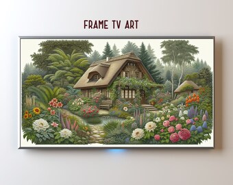 Samsung Frame TV art,Digital Frame TV Art,Vibrant Cottage Garden Scenery for Samsung Frame, Floral frame tv art, Mother's Day frame tv art