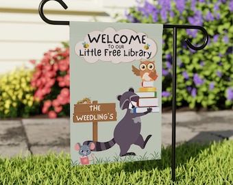 Petit drapeau de jardin personnalisé en forme de raton laveur, cadeau pour amoureux des livres