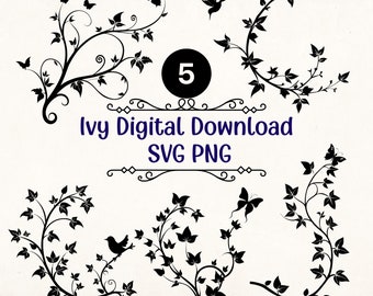Ivy and Butterfly SVG, Ivy and Bird Clipart png Ivy Vines Svg,Ivy svg,Ivy Stencil,Ivy Vine svg, Ivy Vector, Tattoo