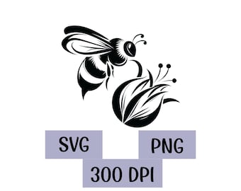 Minimalist Bee Flower Illustration, Bumble Bee SVG, PNG (Digital Download)