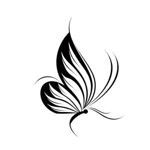 Elegante vlinder SVG-png, zwart-witte vlinder, afdrukbare moderne vlinder, abstract vlinderontwerp, vloeiende elegante vlindervector