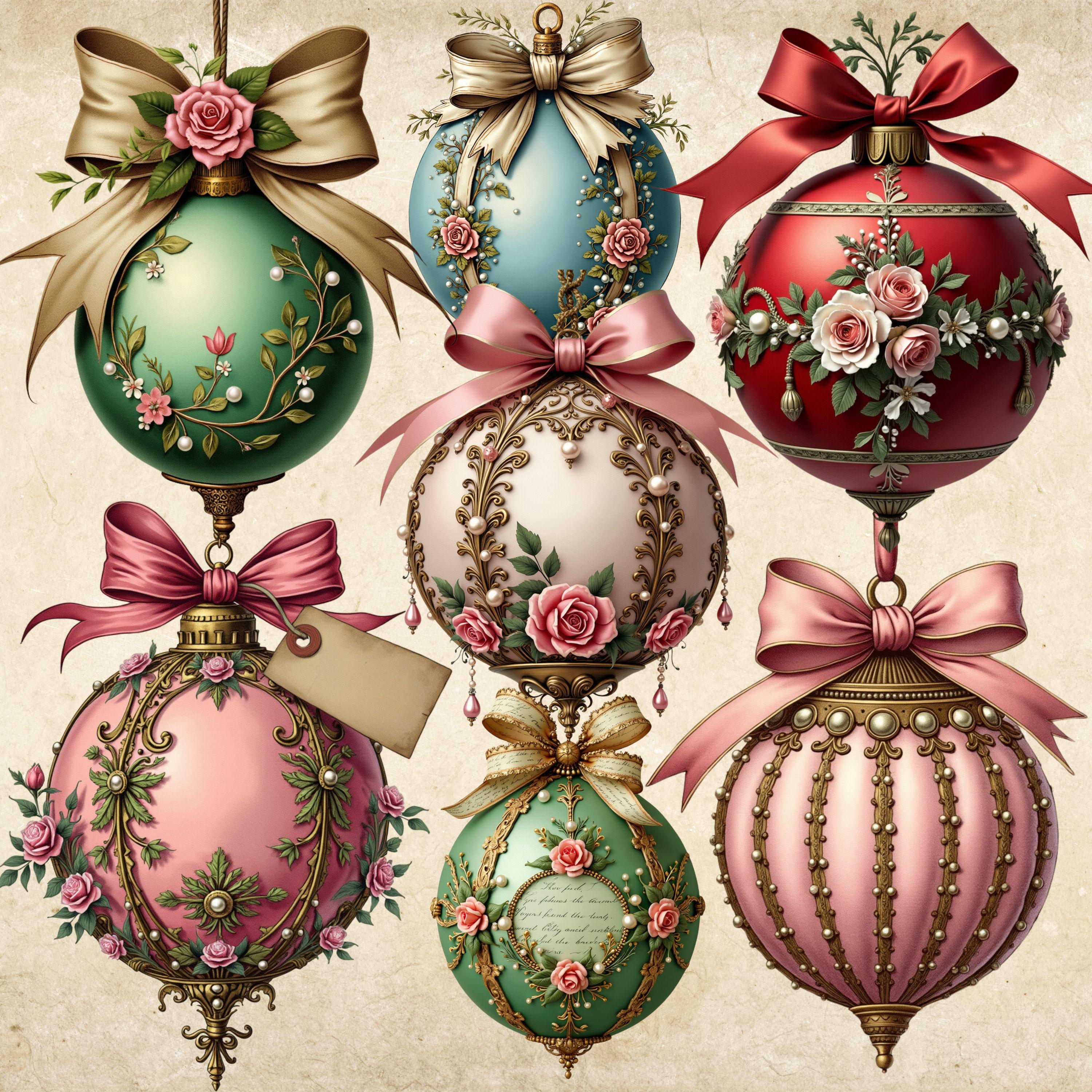 7 Victorian Bauble Clipart, Vintage Ornaments PNG, Victorian Ornaments