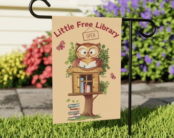 Little Free Library Garden Flag, Owl Reading Book Outdoor Decor