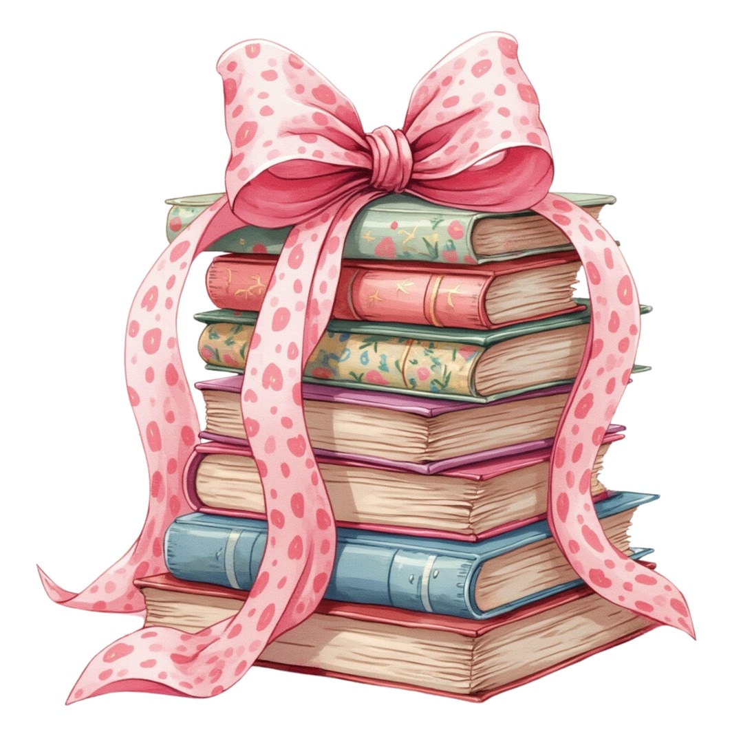 Pink Coquette Bow Book Stack Png, Book Lover Digital Art, Cute Book ...