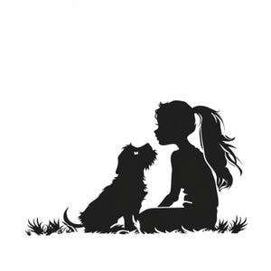 Silhouette Girl with Dog SVG,PNG, Cute Animal Friendship, Girl who loves dogs, Best friends