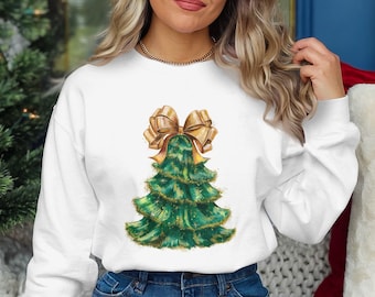 Grand Millennial Christmas Tree Clipart, Gold Coquette PNG (Digital Download)