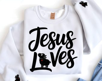 Jesus Loves the Black Sheep PNG SVG,He left the 99 Verse, Religious clipart, Christian shirt design, Worship SVG, Sheep silhouette