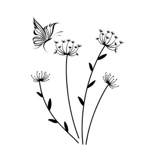 Clipart farfalla fiore botanico, farfalla svg, dente di leone e farfalla png svg, file cricut dente di leone farfalla, clipart dente di leone