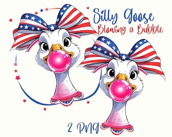 Patriotic Goose Clipart: Bubblegum PNG, Summer DIY Design (Digital Download)