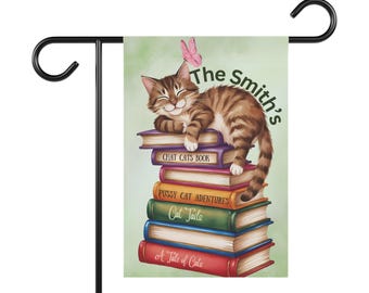 Drapeau de jardin personnalisé Sleepy Kitty : petite décoration de bibliothèque gratuite