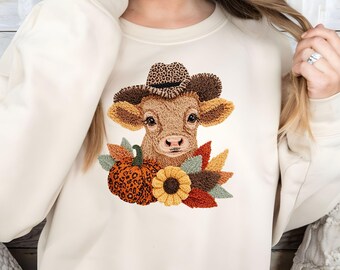 Faux Latch Hook Highland Cow PNG, Farmhouse Fall Design (Digital Download)
