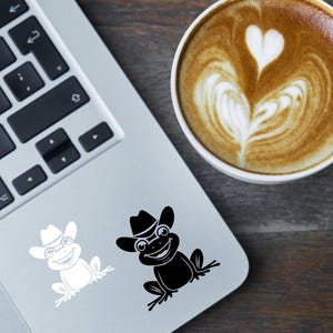 Cowboy Frog Vinyl Decal, Toad decal,Cute Black or White Sticker for Car Window, Laptop, Tumbler – Woodland Wildlife Permanent Vinyl