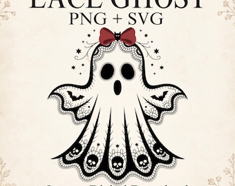 Lace Ghost PNG SVG, Cute Coquette Halloween Ghost, Spooky Season Sublimation, Girly Halloween Shirt Design