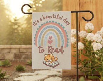 Cute Kitty Little Free Library Flag, Reading Garden Flag, Library Garden Flag, Reader yard Flag