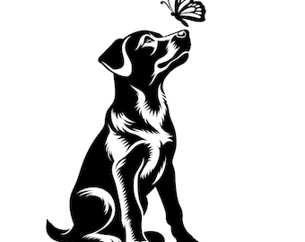 Dog and Butterfly Silhouette, Pet Lover Gift (SVG PNG)