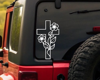 Floral Christian Cross Rear View mirror Decal, Religious Car Decal, Visor Mirror Sticker, Cross Decal, Christian Gift