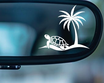 Beach Turtle rear view mirror Decal, Coastal Decal, Beach Car Decal, Visor Mirror Sticker, Turtle Car Decal, Outdoor Vinyl Gift