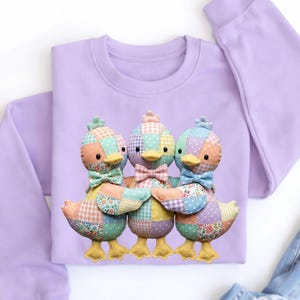 Patchwork Enten PNG, gesteppte Baby Ente Art Digital, süße Ostern Clipart, trendige Imitat-Ostern-Clipart, Frühlings-Kinderzimmer-Dekor