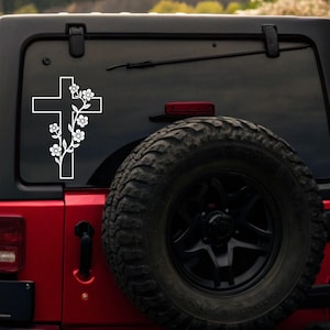 Floral Cross mirror Decal, Christian Cross Rear View mirror Decal, Religious Car Decal, Visor Mirror Sticker, Cross Decal