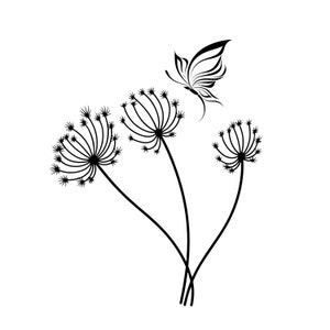 Tarassaco farfalla SVG PNG, Tarassaco farfalla minimalista in bianco e nero, Tarassaco che soffia svg, File cricut Tarassaco farfalla