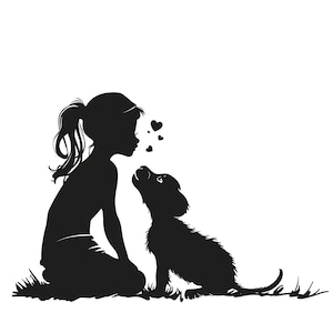Girl and her Puppy SVG, PNG, Girl who loves dogs, Fur mom svg, Best friends, Little girl loving her dog