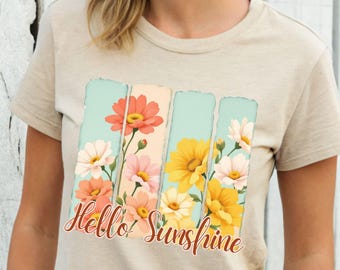 Hello Sunshine Vintage PNG, Summer Time, Girly Shirt Design, Floral Brushstroke Design