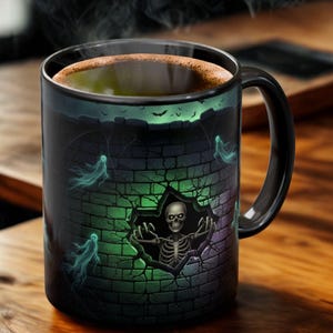 3D Skeleton Mug Wrap: Spooky Halloween Mug Sublimation Design (PNG Digital Download)
