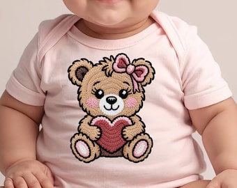 Faux Yarn Valentine's Teddy Bears, Coquette Bear with heart PNG, Digital Download