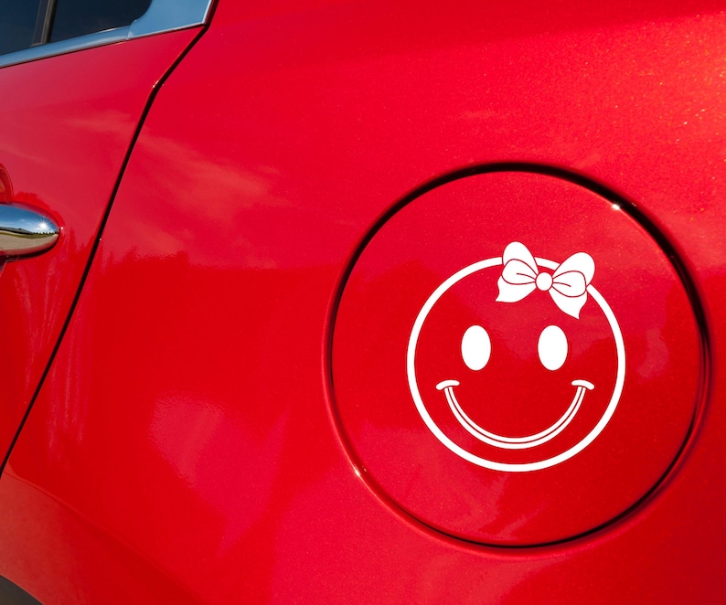 Smiley Face Decal With Bow: Car Mirror Decor - Etsy