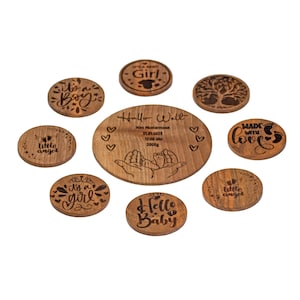 Tus recuerdos de nacimiento | Personalizable | 3 tamaños | Maderas especiales para momentos especiales | Hecho a mano | Madera de nogal | Sólido