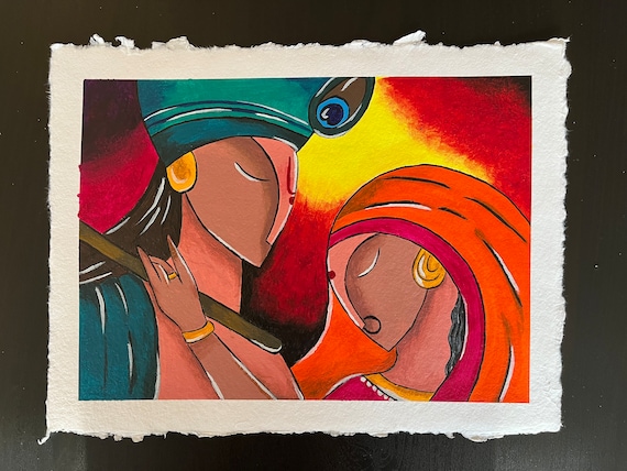 Unframed Handmade Abstract Painting 9x12 of Radha Krishna Etsy