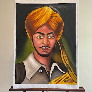 Unframed Handmade Acrylic painting 24&quot;x18&quot; of Shaheed Bhagat Singh.